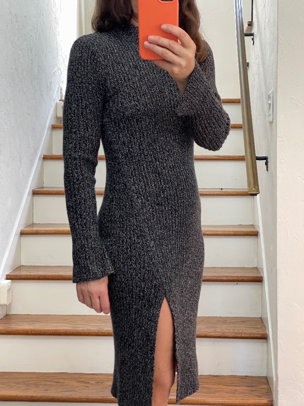 BCBG ribbed long sleeve wool blend knit tweed gray dress women XS